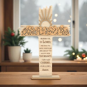 Bless Us O Lord Cross SVG, Christian Prayer Laser Cut File Svg, Wooden Table Cross Decor, Religious Glowforge SVG,  Glowforge Religious SVG