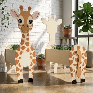 Giraffe Planter Box SVG, Animal Garden Decor Laser Cut File, Cute Wooden Flower Pot Design, Outdoor Yard Art, Glowforge xTool Digital Design