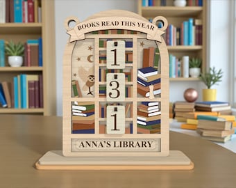 Tracker dei libri letti quest'anno in formato SVG, cartello magico per finestra della biblioteca, file di taglio laser personalizzato per obiettivi di lettura, Glowforge xTool, regalo per amanti dei libri