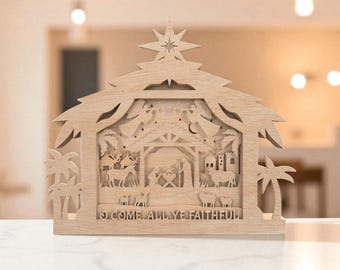 Nativity Scene Stand Decor Cut File Svg, Layered Christmas Crib Svg, Holy Family Laser Cut File, 3D Wood Nativity Decor, Glowforge File