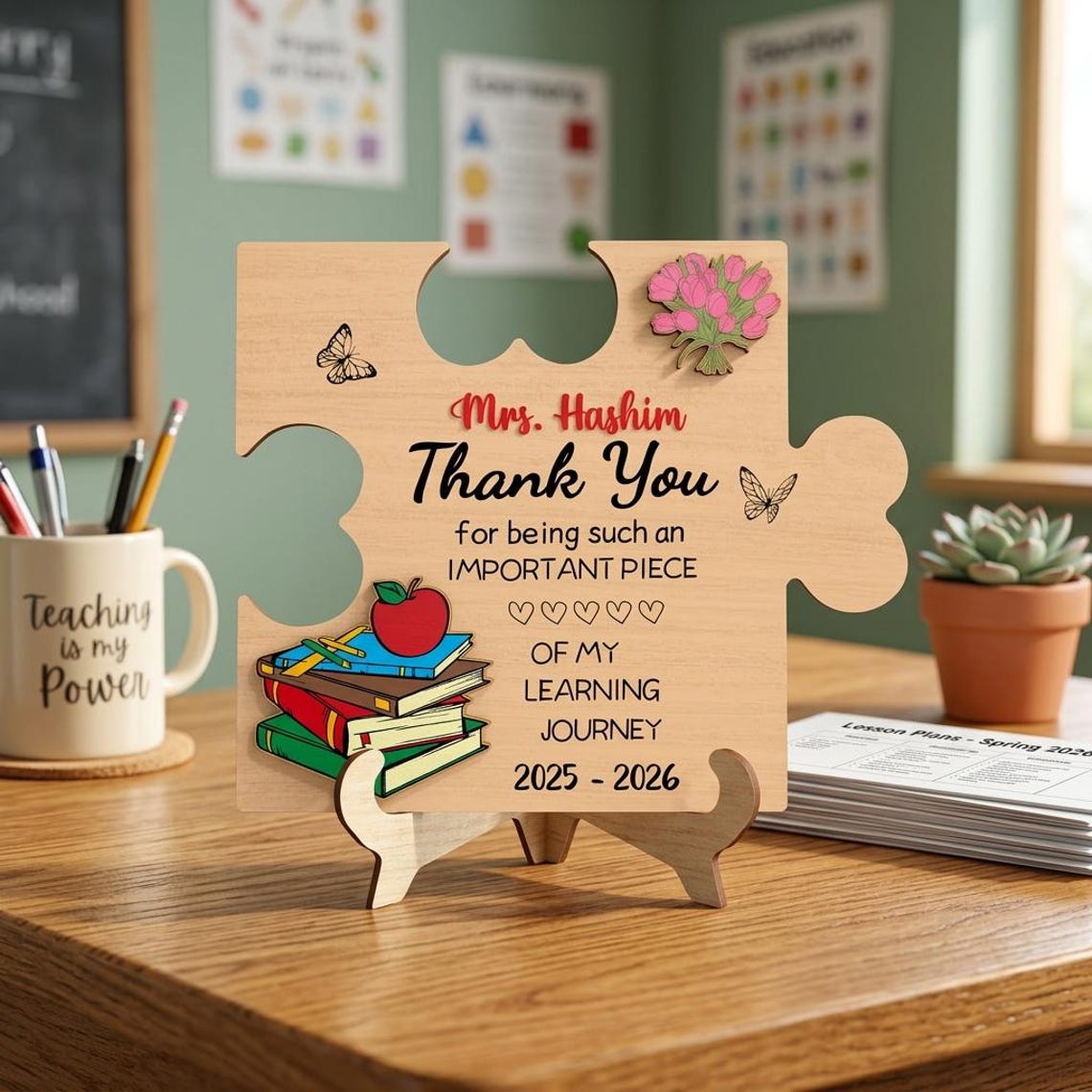 Teacher Thank You Puzzle Piece SVG, Personalized Gift Laser Cut File ...