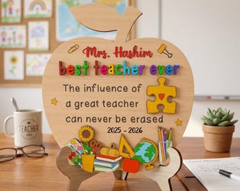 Best Teacher Ever Apple SVG, Personalized Teacher Gift Laser Cut File, School End of Year Plaque, Glowforge xTool CNC Digital Design File