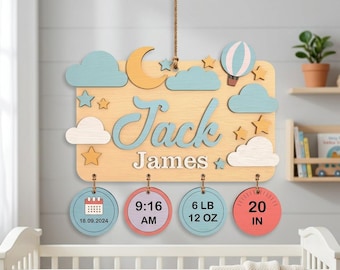 Cartello con nome del bambino in formato SVG, cartello personalizzato con statistiche del bambino in formato SVG, annuncio di nascita in formato SVG, cartello con nome per la cameretta, statistiche di nascita, Glowforge xTool Digital