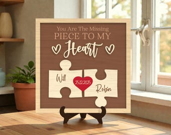 Letrero de rompecabezas con pieza faltante (SVG), "Eres mi pieza faltante" (SVG), Cita de amor de pareja, Archivo cortado con láser, Glowforge xTool Cricut, Regalo de aniversario