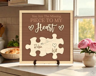 Letrero de rompecabezas con pieza faltante (archivo SVG cortado con láser), cita de amor de pareja (SVG), "Eres mi pieza faltante" (SVG), Glowforge xTool Cricut, regalo de aniversario