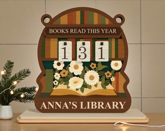 File SVG con taglio laser per il monitoraggio dei libri letti quest'anno, cartello floreale per obiettivi di lettura, decorazione personalizzata per biblioteca, Glowforge xTool Cricut