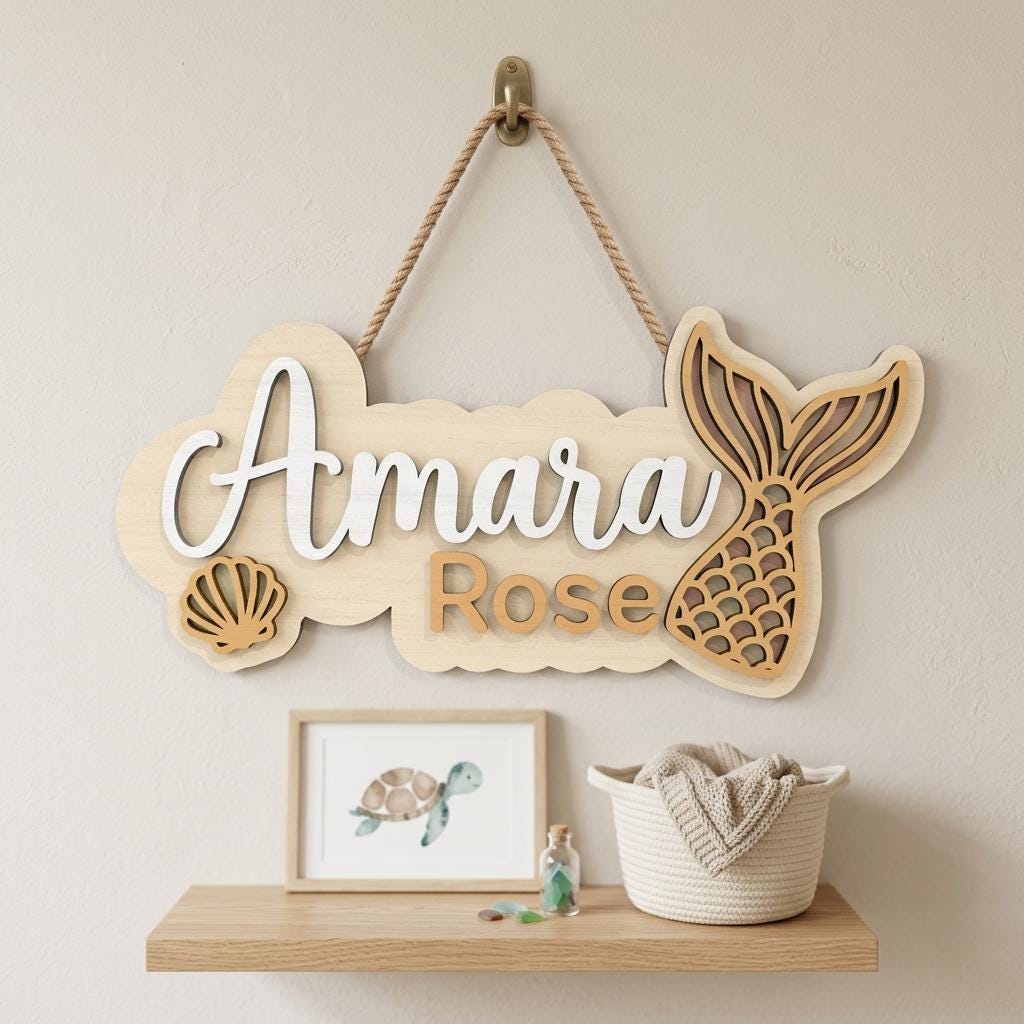 Personalized Mermaid Name Sign SVG, Baby Girl Name Sign SVG, Ocean ...