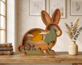 3D Layered Bunny Rabbit SVG, Easter Shadow Box Laser Cut File, Forest Animal Wood Art, Glowforge xTool CNC Digital Design, Nursery Decor