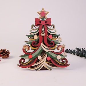 Christmas Tree Multilayer SVG, Layered Holiday Tree Decor, Elegant Ribbon Christmas Laser Cut File, Digital Download