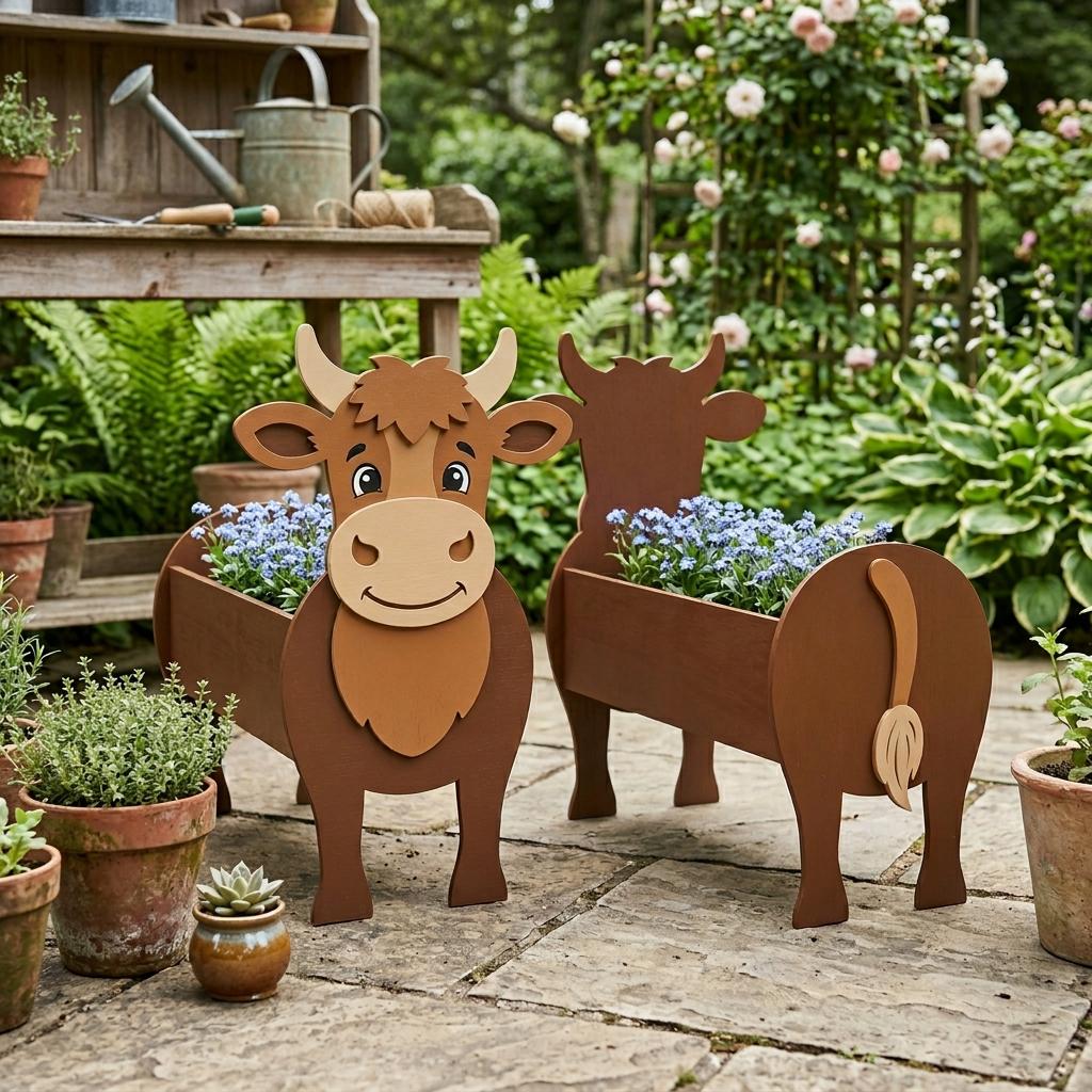 Highland Cow Planter Box SVG, Animal Garden Decor Laser Cut File, Cute ...