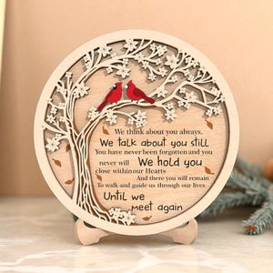 Cardinal Memorial Stand Decor Laserskuren fil Svg, Tills vi möts igen Svg, Minnesträd Svg, Layered Wooden Condolence Decor Svg
