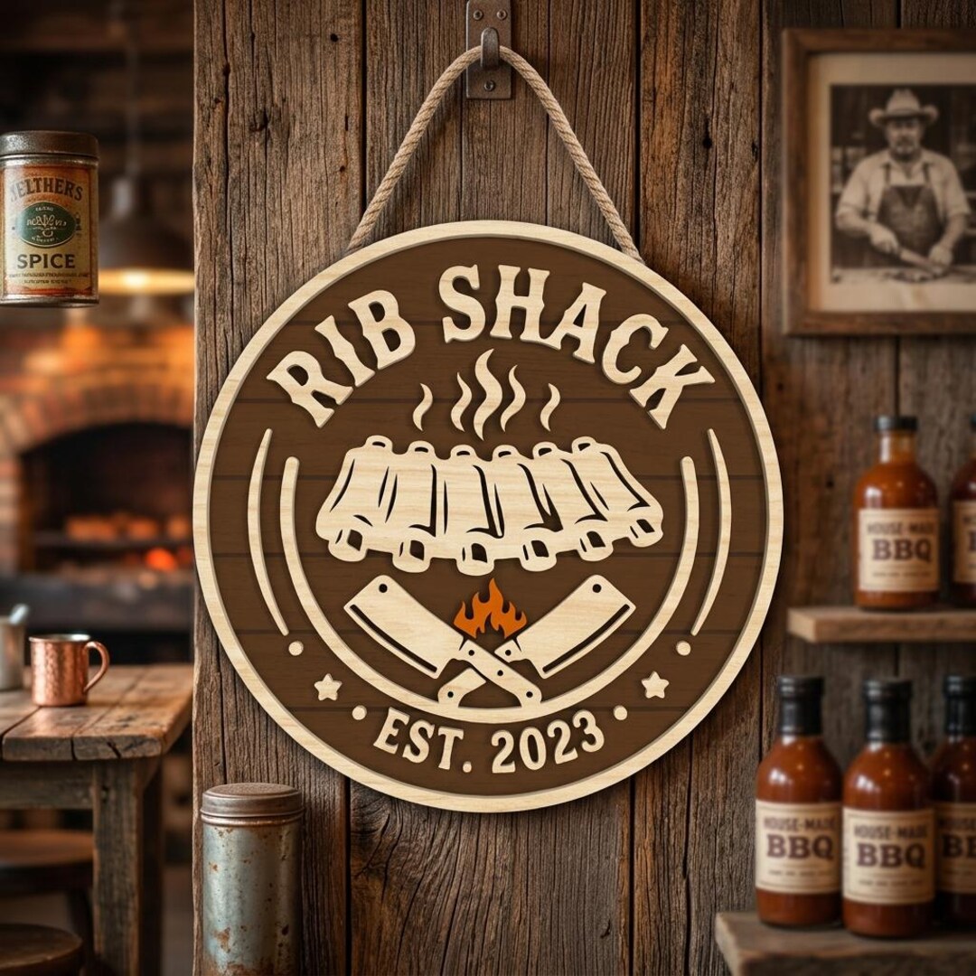 Smoke Ribs Svg Rib Shack Grill Sign SVG, BBQ Pit Door Hanger, Outdoor Barbecue Decor ...