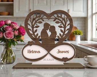 3D-årsdag Infinity Heart Tree SVG, parsilhuett laserskuren fil, personlig bröllopsgåva, Glowforge xTool Cricut-mönster