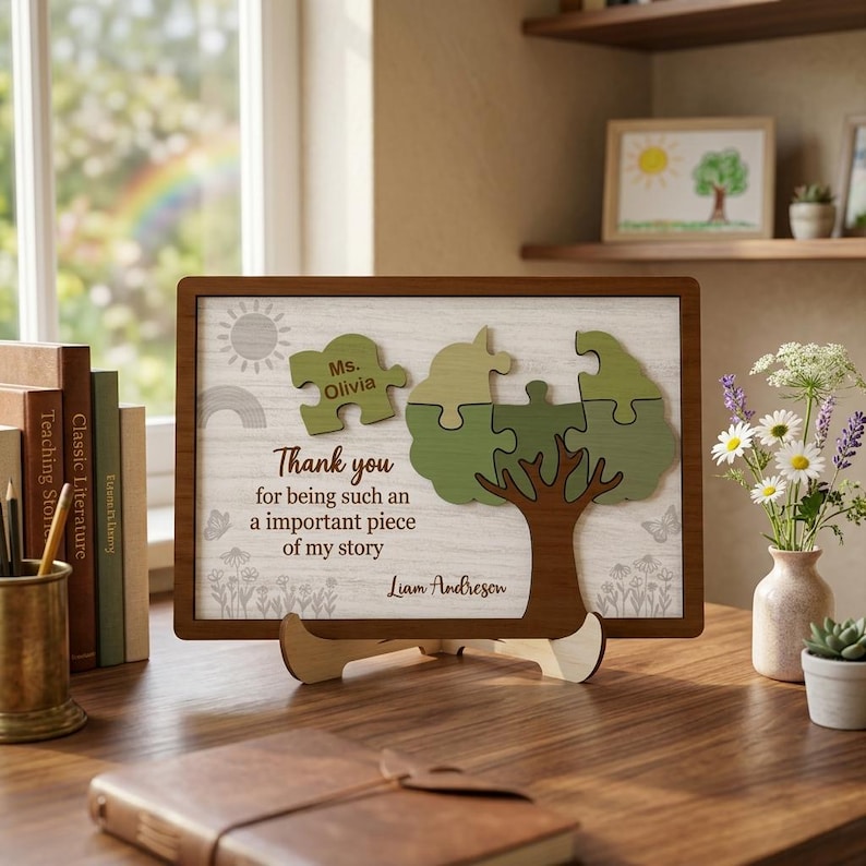 Personalized Tree Teacher Puzzle Sign SVG, Thank You Teacher Gift ...