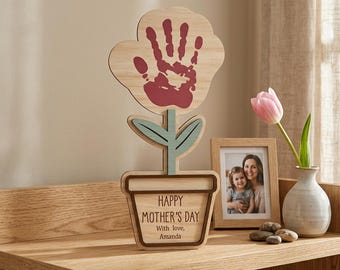 Vaso di fiori personalizzato con impronta della mano (SVG), regalo per la festa della mamma dai figli, ricordo personalizzato per la mamma, file per taglio laser Glowforge xTool CNC