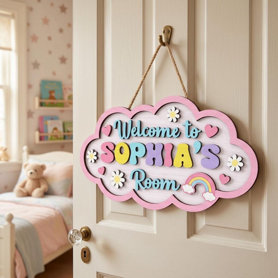 Personalized Kids Room Sign SVG, Custom Name Door Sign Laser Cut File ...