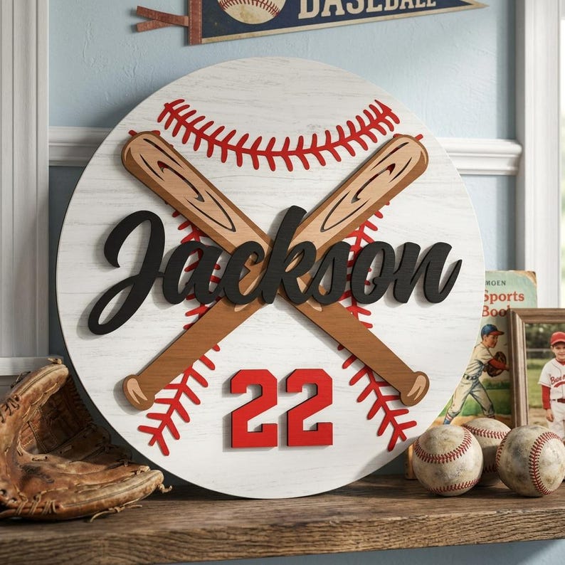 Baseball Name Sign SVG, Personalized Sports Wall Decor, Baseball Kids ...