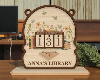 File SVG con taglio laser per il monitoraggio dei libri letti quest'anno, cartello con obiettivo di lettura floreale a forma di farfalla, decorazione personalizzata per biblioteca, Glowforge xTool Cricut