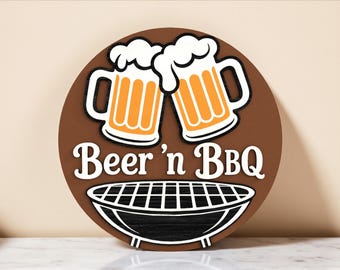 Beer And BBQ Sign SVG, Funny Grilling Gift for Dad, Summer Cookout Decor, Man Cave Laser Cut File, Glowforge xTool Cricut Pattern