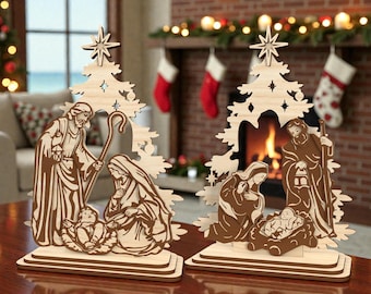 Nativity Scene SVG, Holy Family Laser Cut File, Christmas Manger Wood Decor, Layered Nativity Stand Template, Glowforge Xtool Cricut