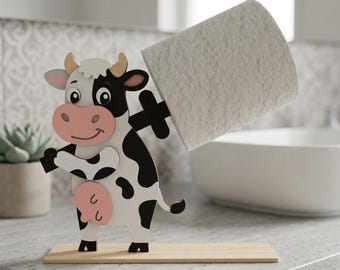Cow Toilet Paper Holder SVG, Cute Farm Bathroom Decor Laser Cut File, Funny Animal Tissue Holder SVG, Cricut Glowforge Wood Design