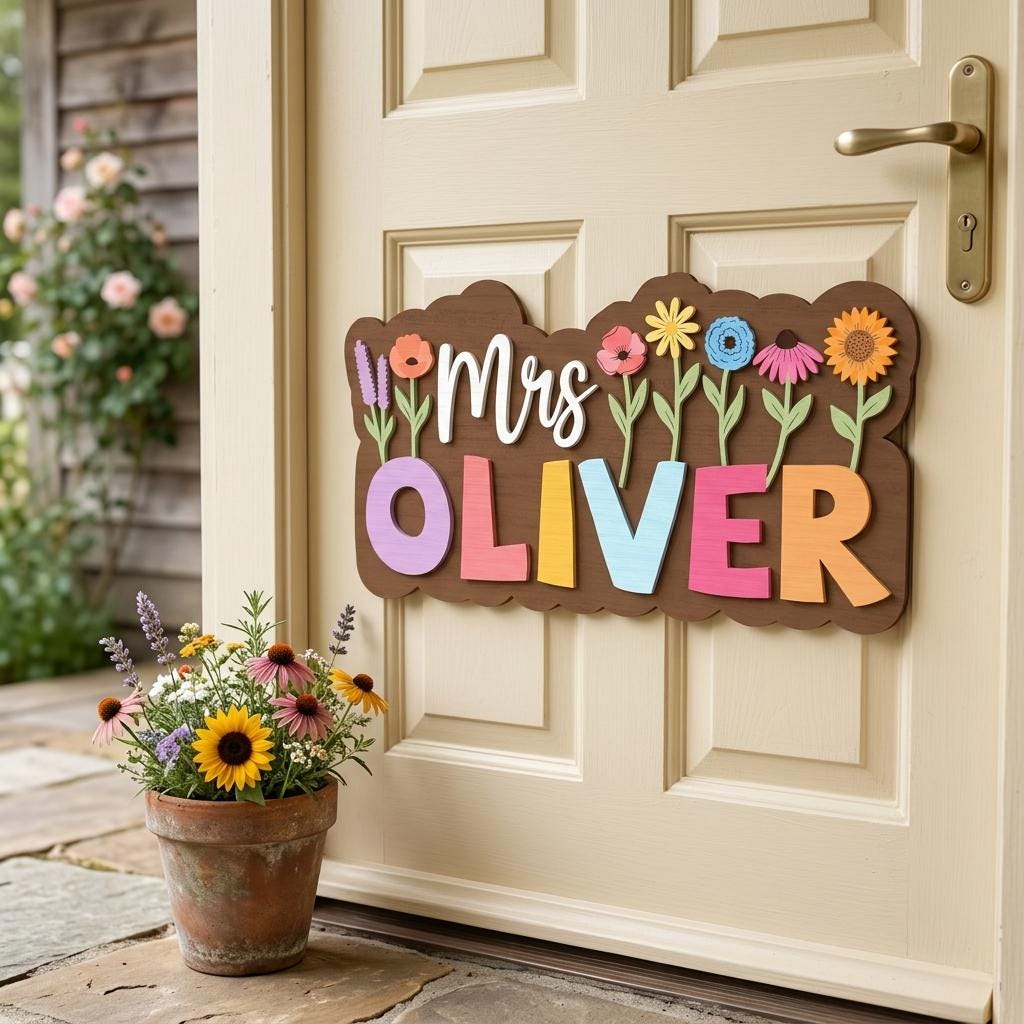 Floral Classroom Decor Sign SVG, Personalized Teacher Wooden Name Sign ...