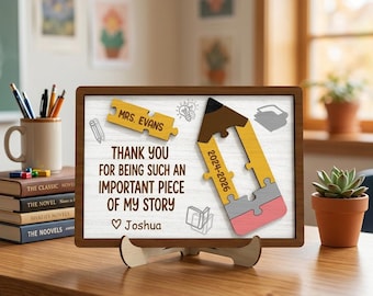Cartello puzzle per insegnanti in formato SVG, regalo di ringraziamento per insegnanti, decorazione per l'aula, file per taglio laser Glowforge xTool CNC, targhetta con nome
