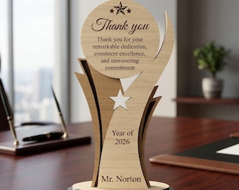 File SVG per premio di apprezzamento dei dipendenti, file SVG per taglio laser del trofeo di ringraziamento, modello SVG per targa di riconoscimento in legno per Cricut