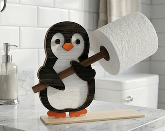 Penguin Toilet Paper Holder SVG, Cute Bathroom Decor Laser Cut File, Animal Tissue Holder SVG, Cricut Glowforge Wood Design