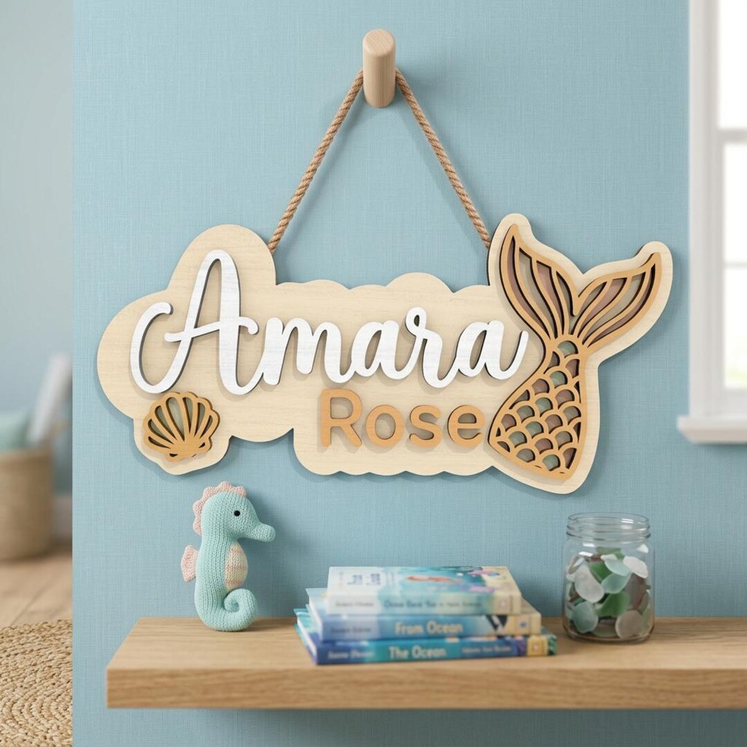 Personalized Mermaid Name Sign SVG, Baby Girl Name Sign SVG, Ocean ...