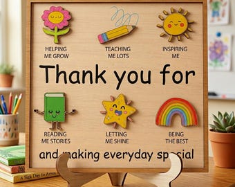 Teacher Thank You Plaque SVG, Personalized Gift for Teacher Laser Cut File, End of School Year Decor, Glowforge xTool CNC Digital Design