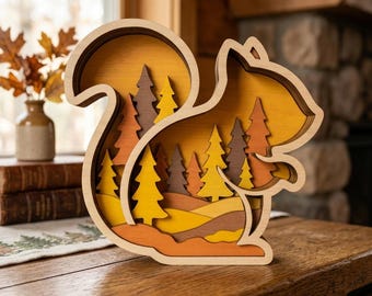 3D Layered Squirrel SVG, Forest Animal Shadow Box Laser Cut File, Wildlife Wood Art Decor, Glowforge xTool CNC Digital Design, Autumn Decor