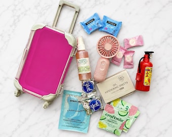 Hot Flash Society Perimenopause Survival Kit | Funny Menopause Gift | Hot Pink or Red Mini Suitcase Care Package