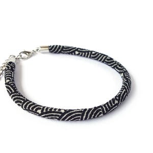 Japanese Seigaiha Wave Bracelet | Black & Gray unisex Chirimen fabric
