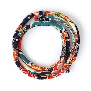 Traditional Japanese Kimono Bracelet: Navy Orange Japanese wrap style wrist band YAMATO