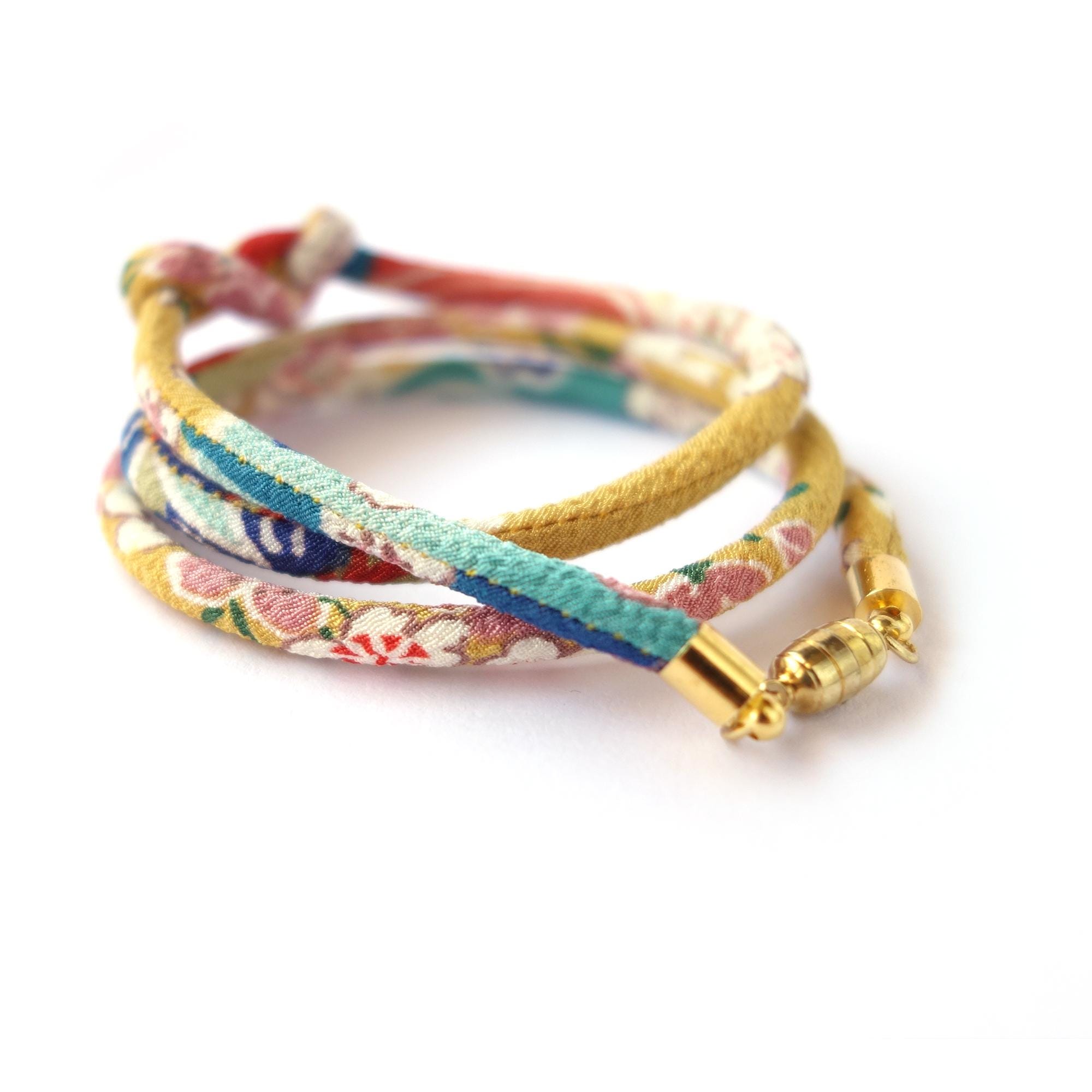 コアナニ チャーム Pale Yellow Kimono Bracelet Lovely Japanese Gift Chirimen