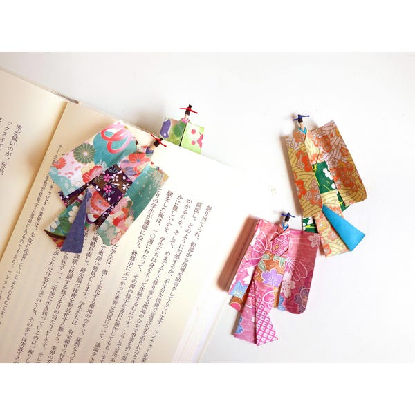 Origami Kimono Flicka Bokmärken - Handgjort Japanskt Papper Set med 3