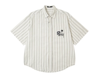 Stüssy Striped Short-Sleeve Button-Down – Star Graphic Back, Front Pocket