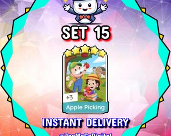 Raccolta delle mele - Set 15 - Adesivi MonopolyGo 5 stelle - Album Happy Harvest ** Consegna immediata