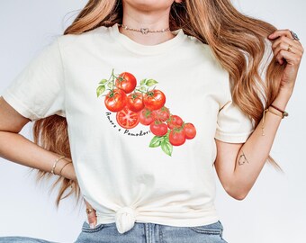 Tomato Shirt, Botanical Shirt, Art Graphic Fruit Shirt, Cottagecore Clothing Vegan Shirt, Garden Shirt, Amalfi Aesthetic, Tomato Girl Summer