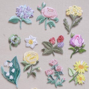 Embroidered Floral Iron-On Patch Set: Rose, Daisy, Sunflower Appliques
