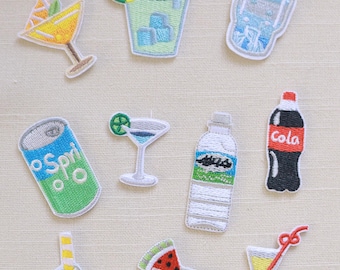 Drink Iron-On Patch Set – Embroidered Soda, Juice & Cocktail Appliques for Summer DIY Crafts, DIY Accessories. Drink-Themed Iron-On Patch