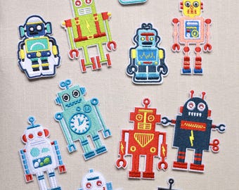 Conjunto de Apliques Termocolantes de Robôs – Robôs Retrô Coloridos, Bordados Fofos para Crianças, Apliques DIY para Jaquetas, Mochilas e Roupas de Meninos e Meninas