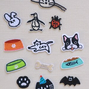 Conjunto de remendos de ferro de animais – Gato, cachorro, coelho, morcego, pinguim, pata, osso, tigela de comida, apliques para roupas, mochila, artesanato faça você mesmo
