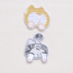 Embroidered Cat Iron On Patches: Funny Kitty Face & Butt Appliques