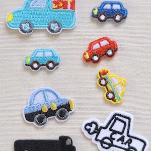 Set auto-opstrijkpatronen – schattige geborduurde voertuigen voor kinderkleding en -tassen – vrachtwagen, sleepwagen, miniautootjes, doe-het-zelf jongensapplicaties