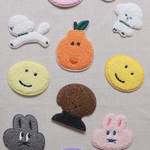 Fuzzy Chenille Iron On Patches – Smiley Fruit Bunny Applique Set