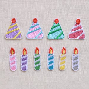 Birthday Party Iron-On Patch (Sold as a full set ONLY) – Tiny Party Hat and Candle Patches for DIY Kid Clothing, Bags, Crafts and Gifts