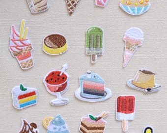 Dessert Aufnäher Set - Eis, Kuchen, Süßigkeiten, Pudding, Eis am Stiel & mehr Niedliche gestickte Applikationen für DIY-Kleidung, Taschen, süßes Essen