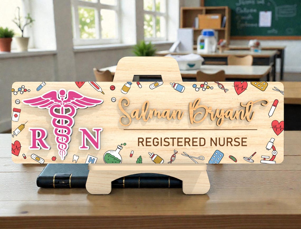 Printable Rn Sign RN Caduceus Desk Name Plate SVG, Registered Nurse Medical Office Sign ...